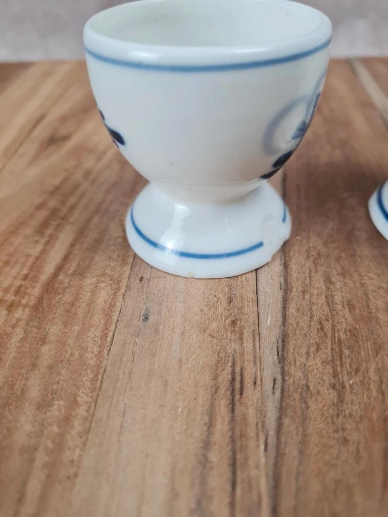 Duo de coquetiers vintage bleu & blanc – style Delft