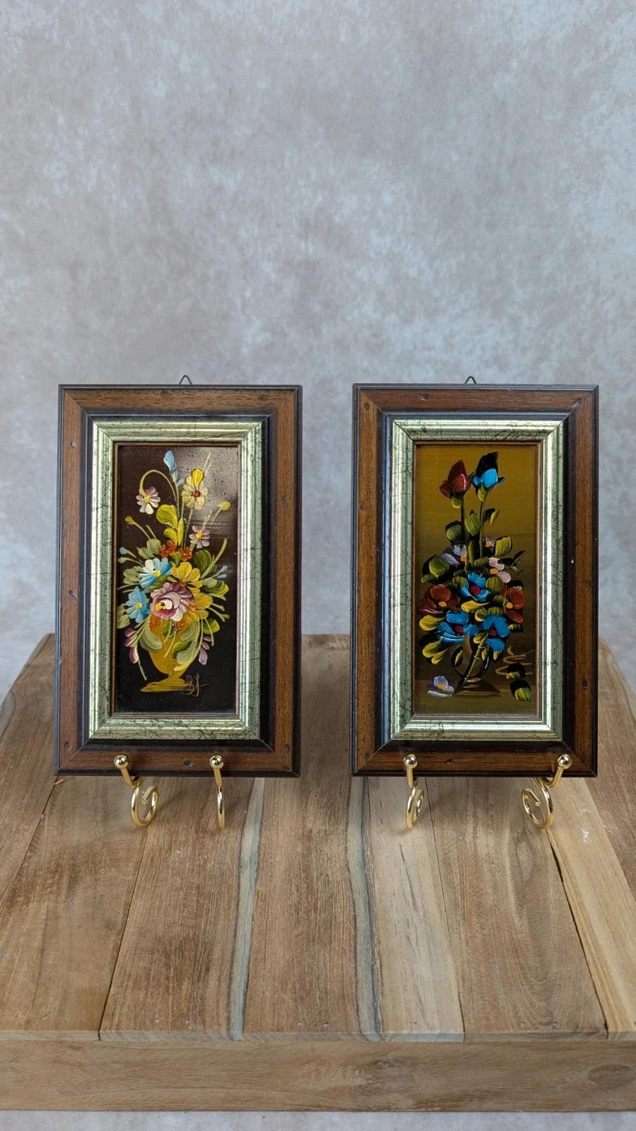 Duo de petits cadres vintage peints à la main 🌸