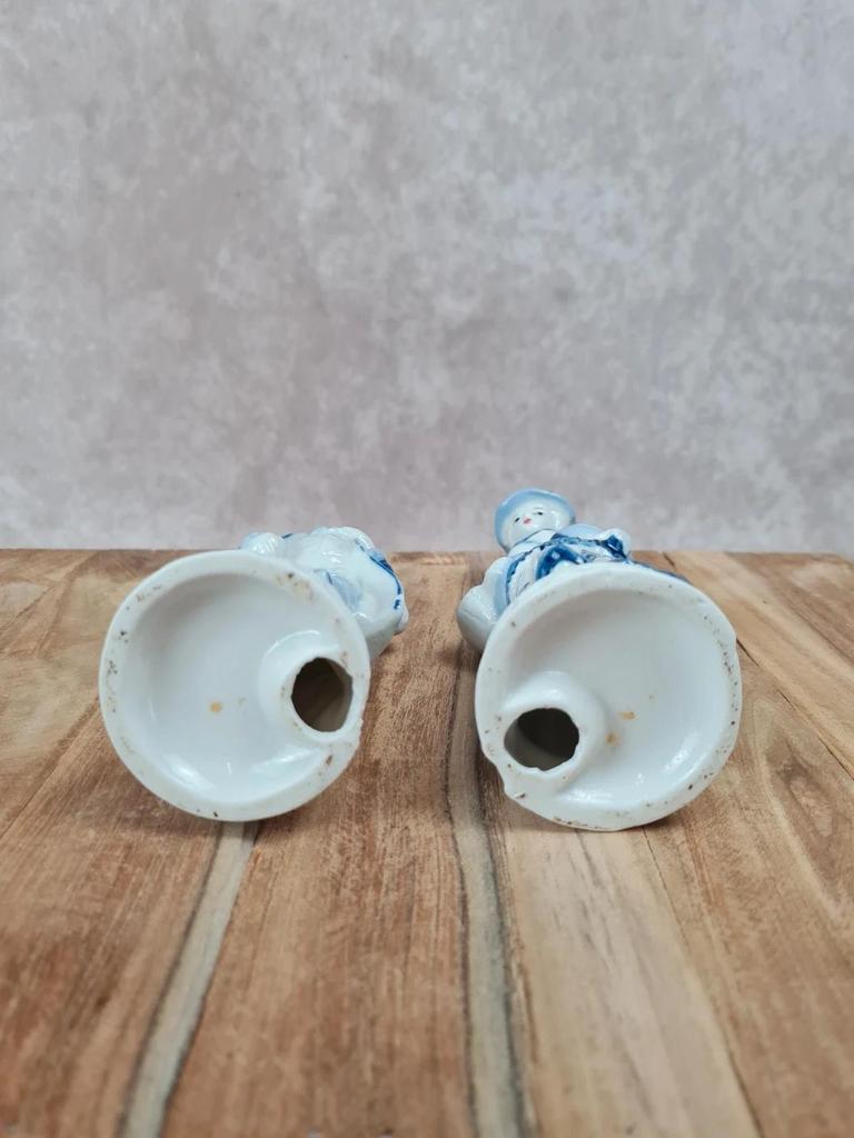 Duo de petits personnages en porcelaine bleue et blanche 🎩👒
