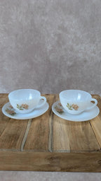 Duo de tasses et soucoupes vintage Arcopal – motif roses beige