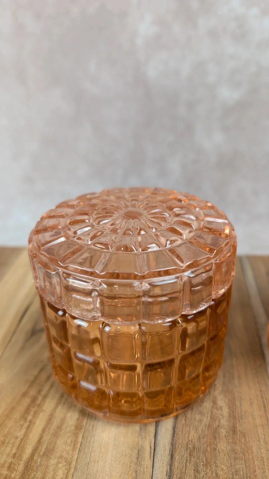 Duo de toilette Art Déco en cristal de Bayel – flacon + pot rosé