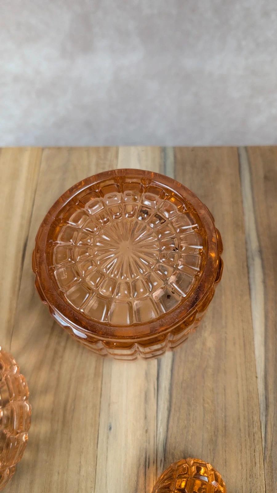 Duo de toilette Art Déco en cristal de Bayel – flacon + pot rosé