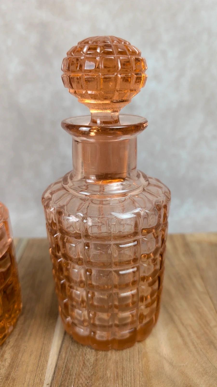 Duo de toilette Art Déco en cristal de Bayel – flacon + pot rosé