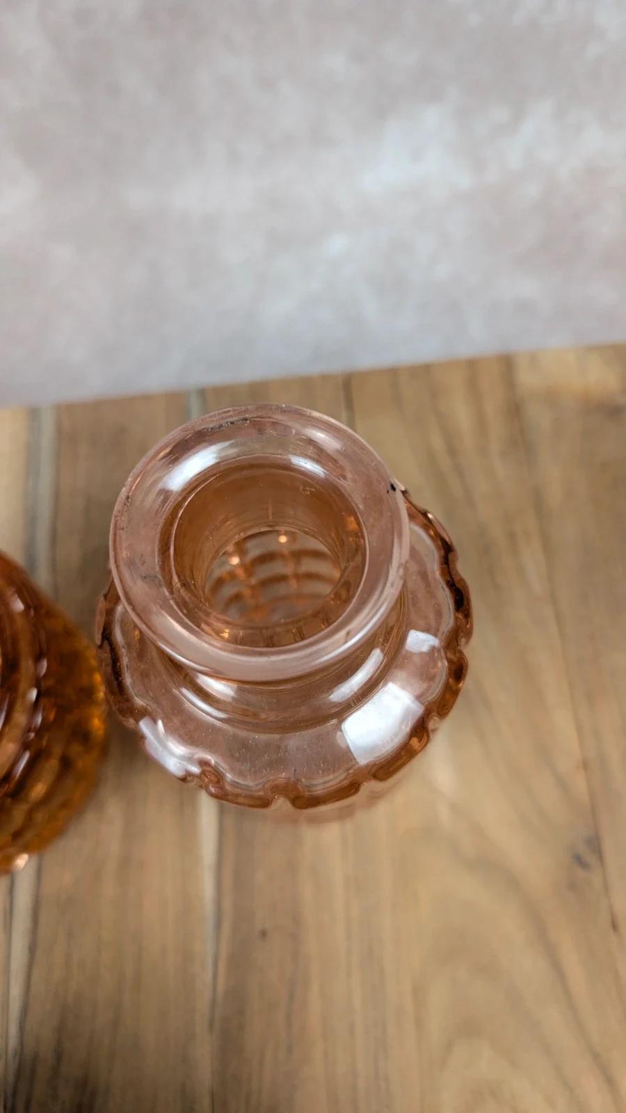 Duo de toilette Art Déco en cristal de Bayel – flacon + pot rosé
