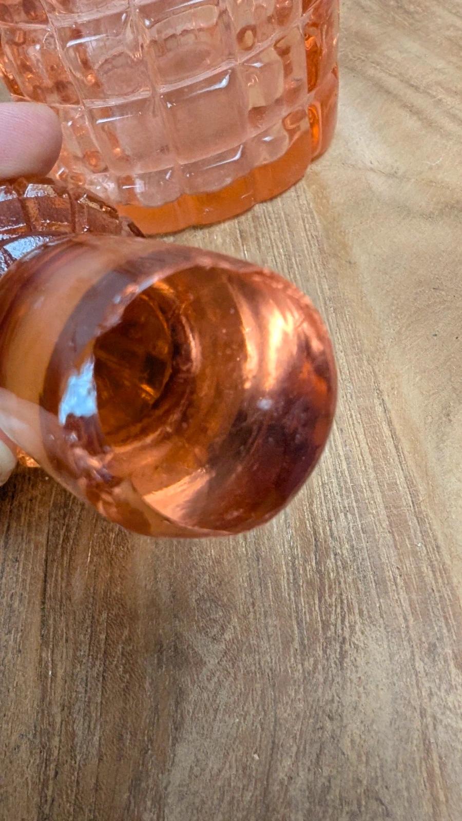 Duo de toilette Art Déco en cristal de Bayel – flacon + pot rosé