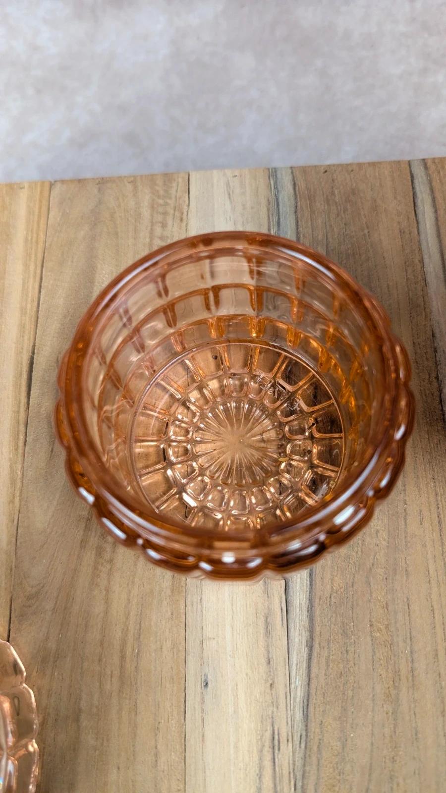 Duo de toilette Art Déco en cristal de Bayel – flacon + pot rosé