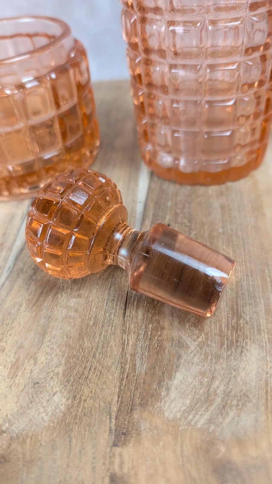 Duo de toilette Art Déco en cristal de Bayel – flacon + pot rosé