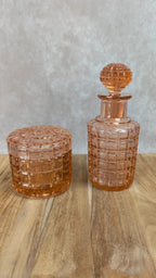 Duo de toilette Art Déco en cristal de Bayel – flacon + pot rosé