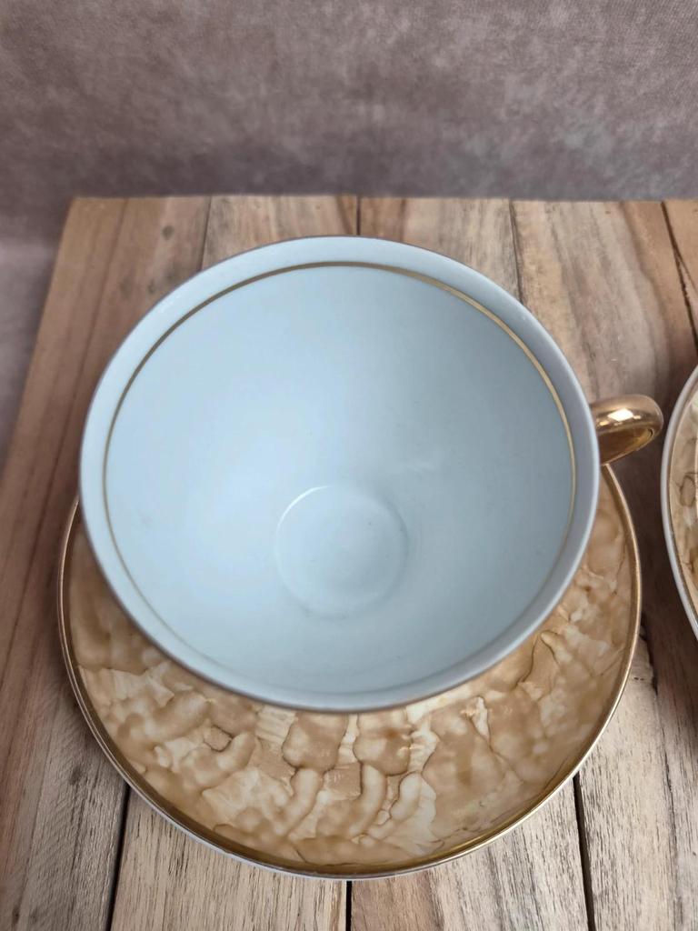 Ensemble tasse & bol en porcelaine Karolina – décor marbré or – Made in Poland