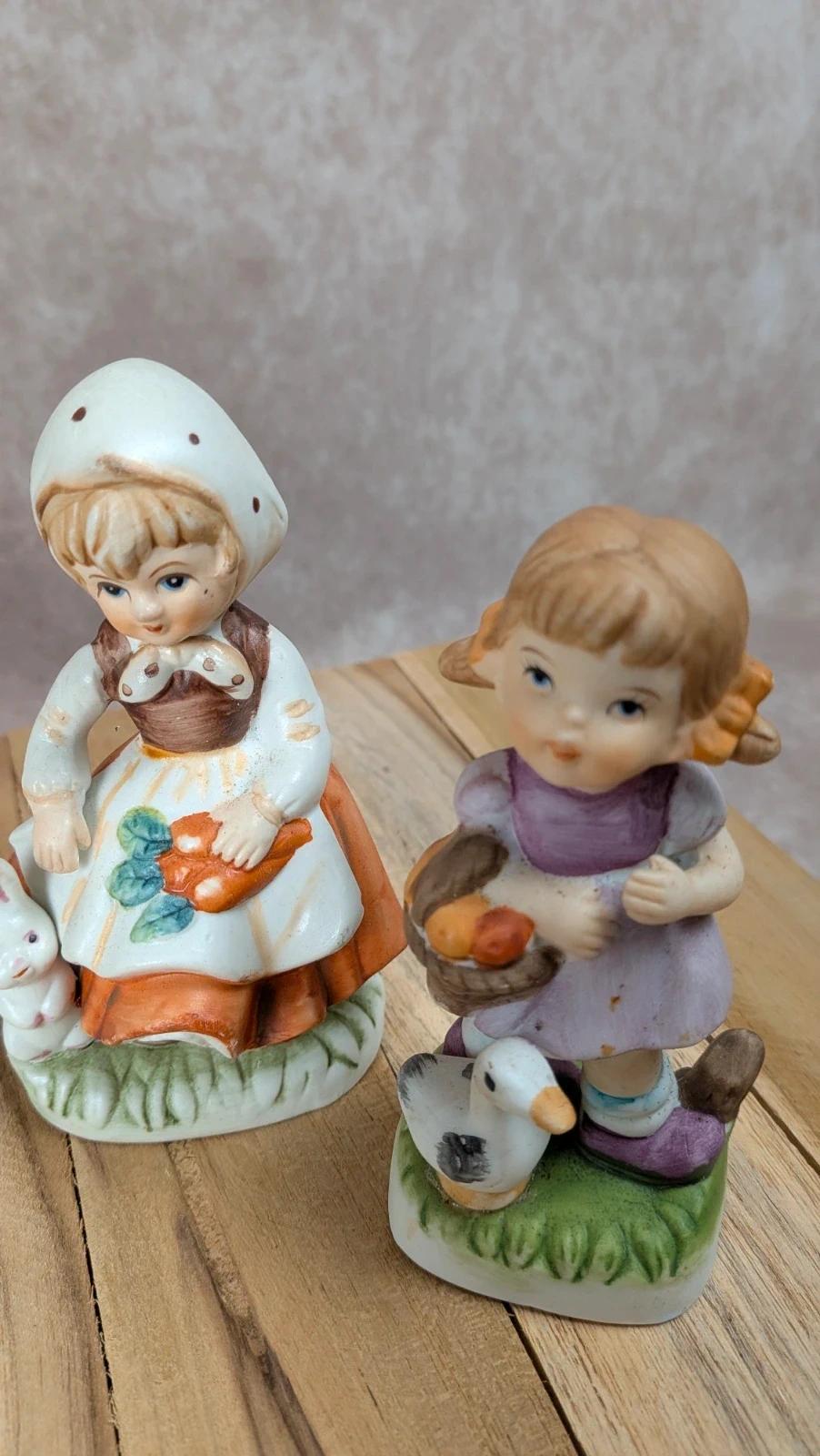 Lot 4 statuettes vintage scène champêtre personnages décoratifs