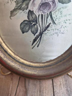 Cadre ovale vintage doré – Impression florale sur tissu – Style romantique shabby chic