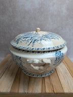 Soupière ancienne en terre de fer Gien – Modèle Fougère – Décor bleu