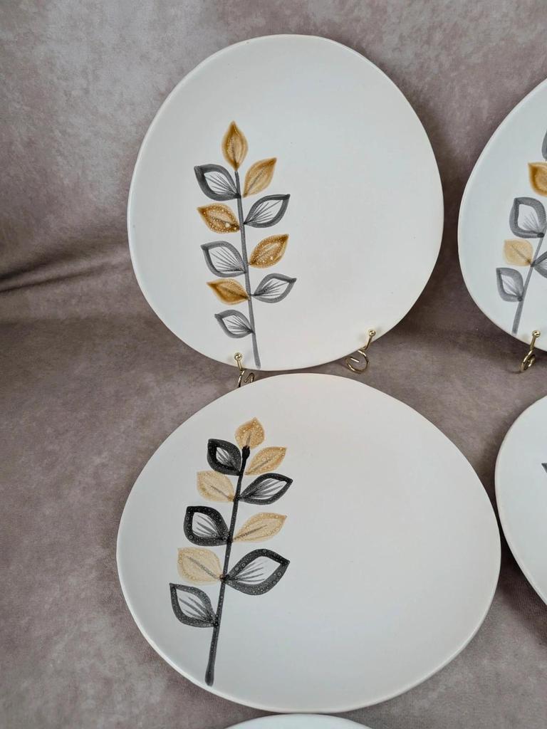 Lot de 12 assiettes plates vintage Niderviller – années 70 – style Capron Vallauris