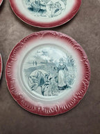 Série complète 12 assiettes parlantes Digoin Sarreguemines, terre de fer, Les Fleurs vintage