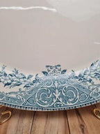 Plat ovale ancien terre de fer Alice Boch Frères Keramis Bkf décor bleu Art Nouveau