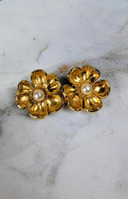Boucles d’oreilles vintage à clips dorées fleur & perle
