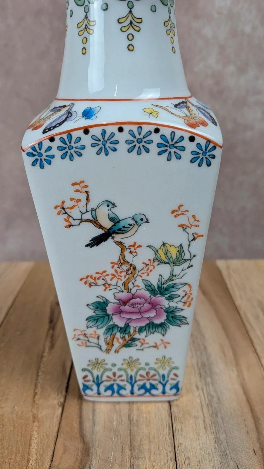 Vase chinois décor floral & oiseaux