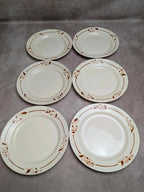 Lot de 6 assiettes terre de fer Hbcm Narcisse décor floral marron