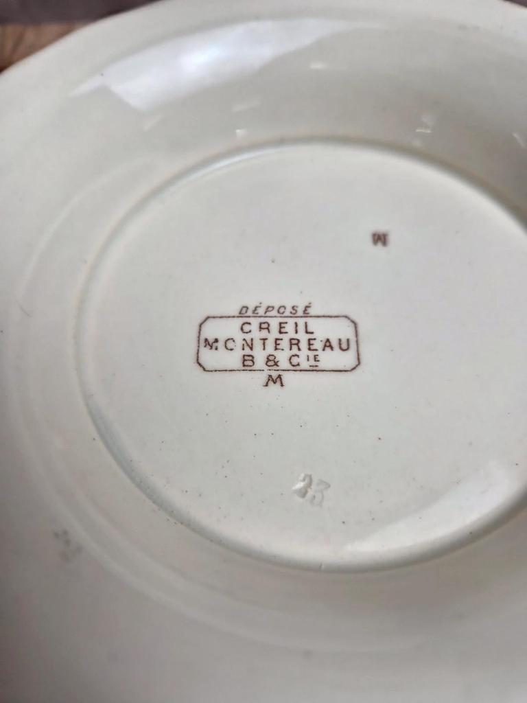 Compotier ancien Creil et Montereau B & Cie – faïence fine polychrome Xixe