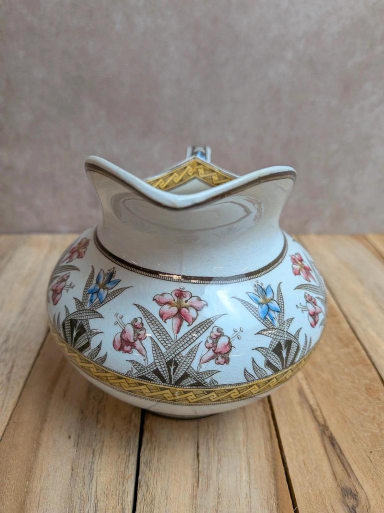 Ancien pot à lait Sarreguemines U&c – Terre de fer – Modèle Derby polychrome