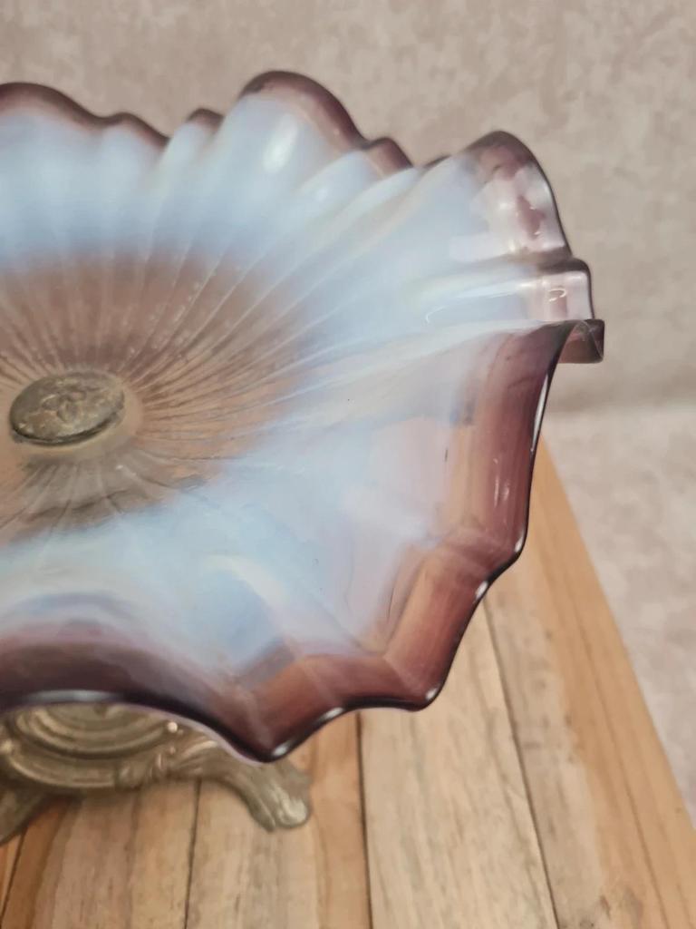Coupe ancienne Art nouveau en métal argenté et verre opalin violine 🌿