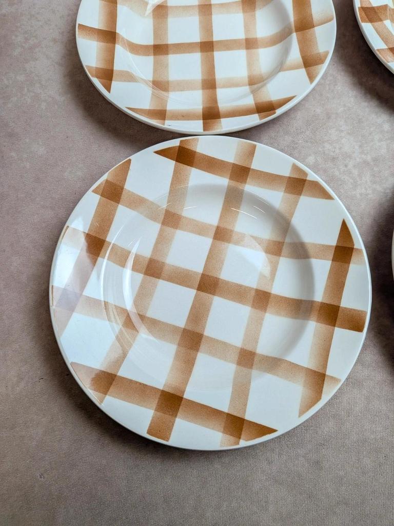 Lot de 6 assiettes creuses vintage Moulin des Loups – Décor à carreaux