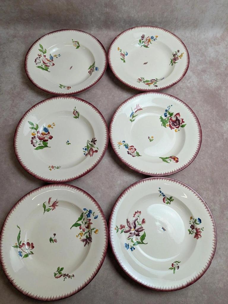 Lot de 6 assiettes creuses Sarreguemines – modèle Strasbourg – décor floral peint à la main