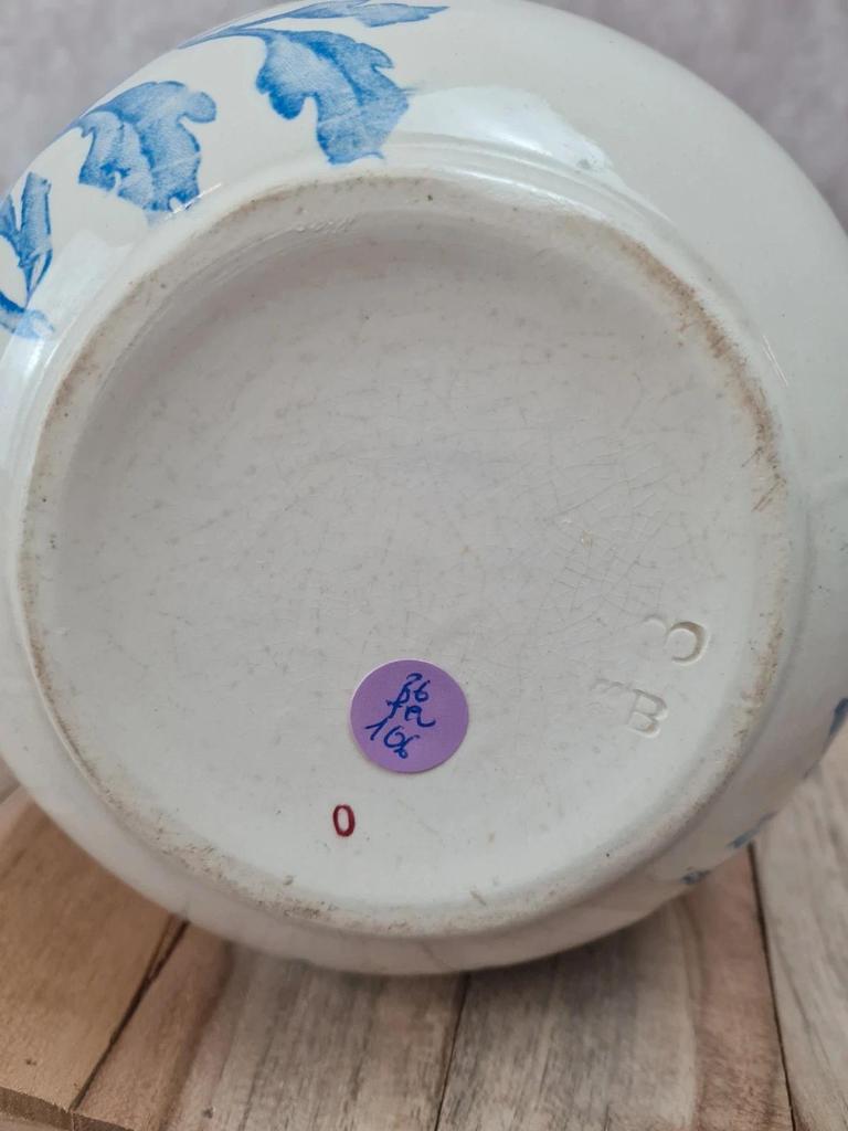 Grande cruche ancienne faïence bleu et blanc – style Sarreguemines / Creil-montereau – 29 cm