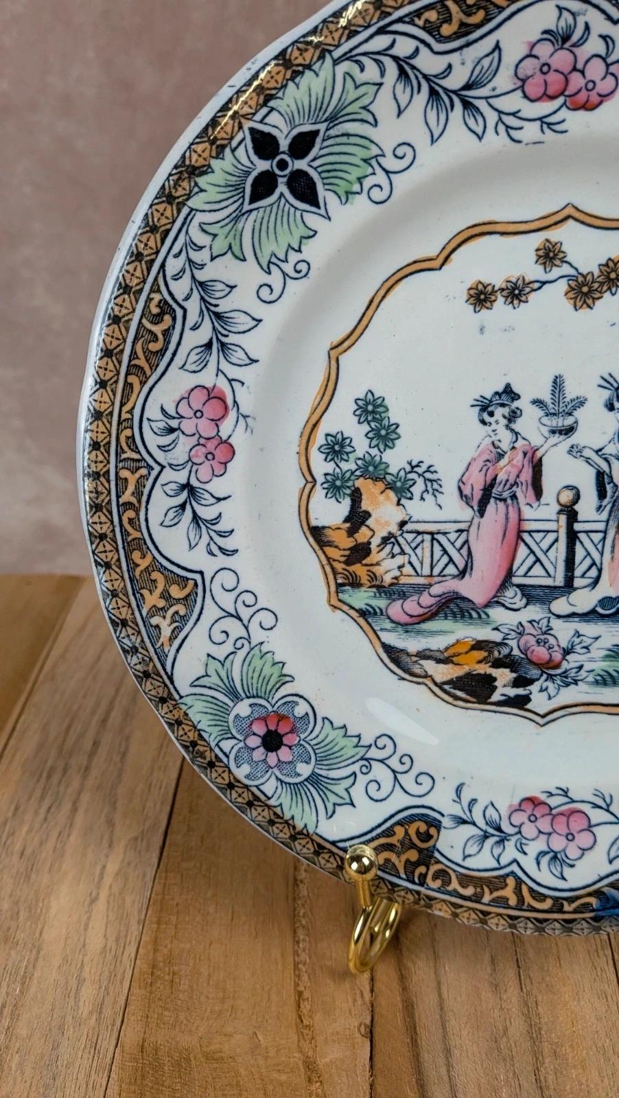 Assiette ancienne K&g Lunéville décor scène asiatique