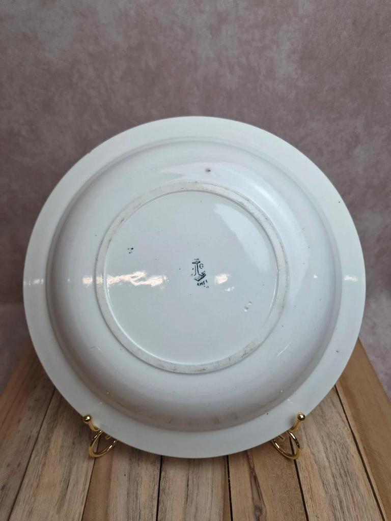 Grand plat creux Terre de Fer Clairefontaine Cyclamens 29 cm ancien