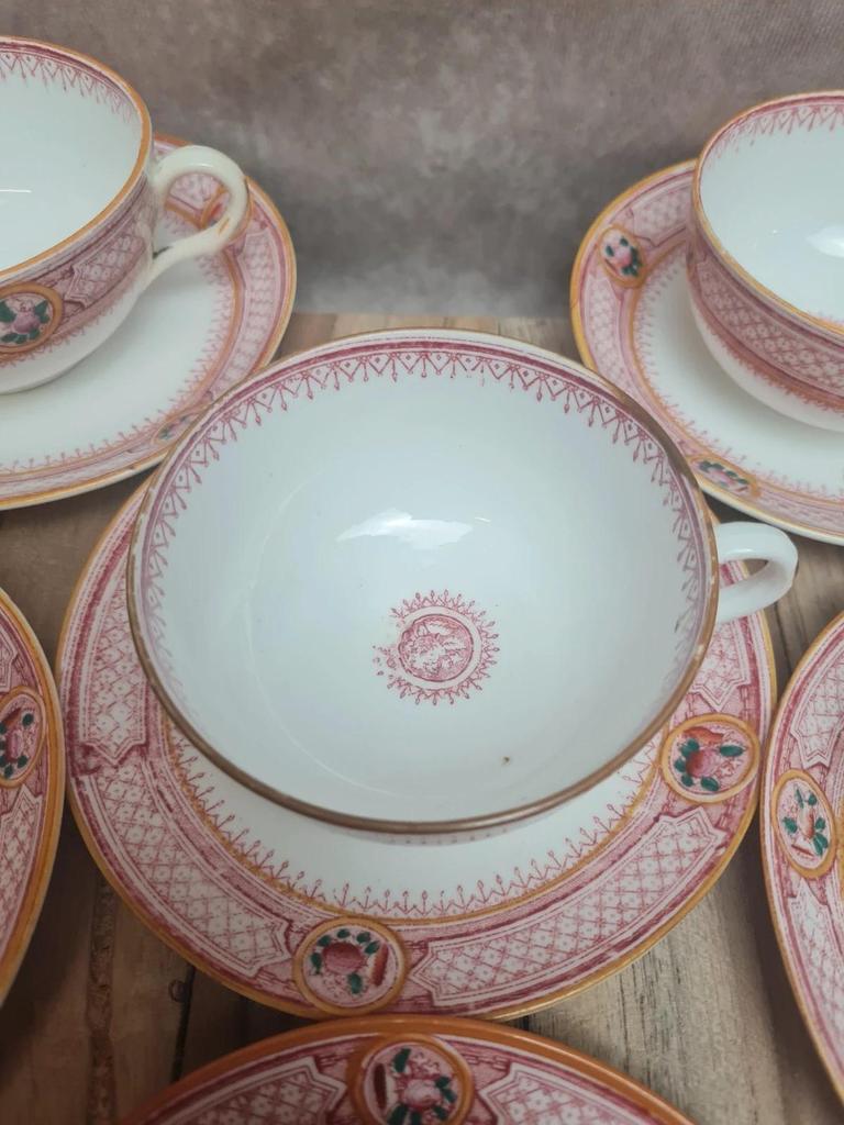 Service ancien 6 tasses porcelaine, Grand Dépôt Émile Bourgeois Paris
