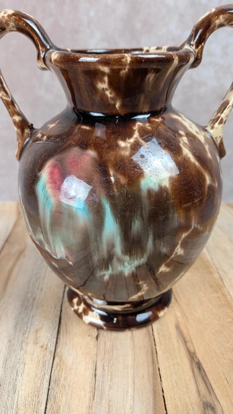 Petit vase ancien en céramique émaillée – anses –