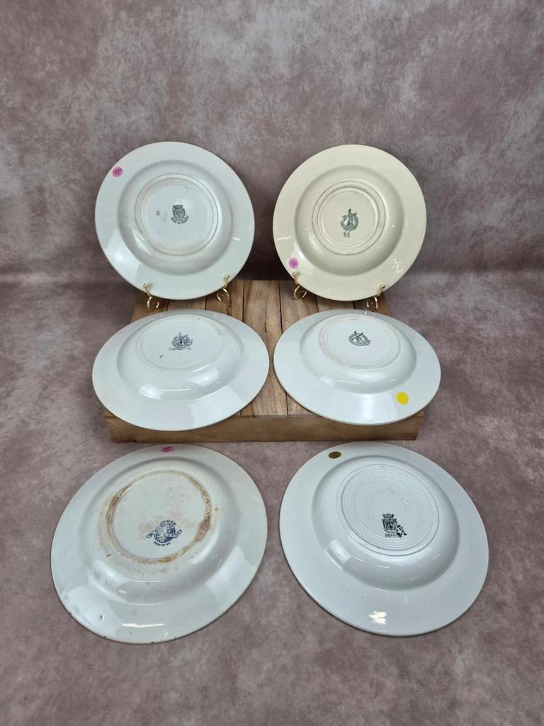 Lot de 6 assiettes creuses dépareillées vintage Terre de Fer & faïence ancienne