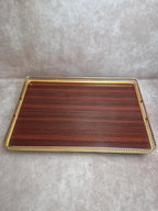 Grand plateau de service vintage italien Mb – effet palissandre & galerie dorée – années 60/70