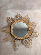 Miroir soleil vintage en rotin tressé années 70