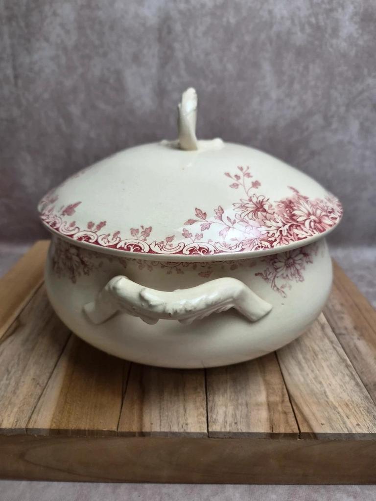 Soupière ancienne Gien “fleurs d’automne” 🌸 Terre de fer vintage