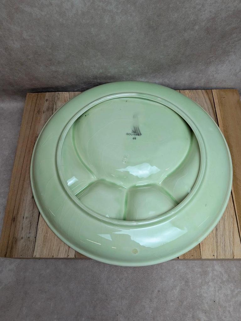 Plat compartiment vintage Déco Gourmet – crevettes & fruits – esprit années 60