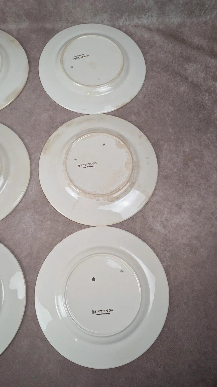 Lot de 6 assiettes plates vintage Saintonge – demi-porcelaine