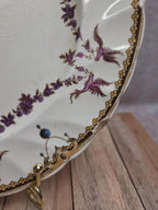 Assiette anglaise ancienne Clarendon P.b.&s – décor oiseaux mauves & fleurs – Oriental Ivory