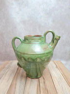 Potiche / cruche en grès vernissé vert – style artisanal vintage