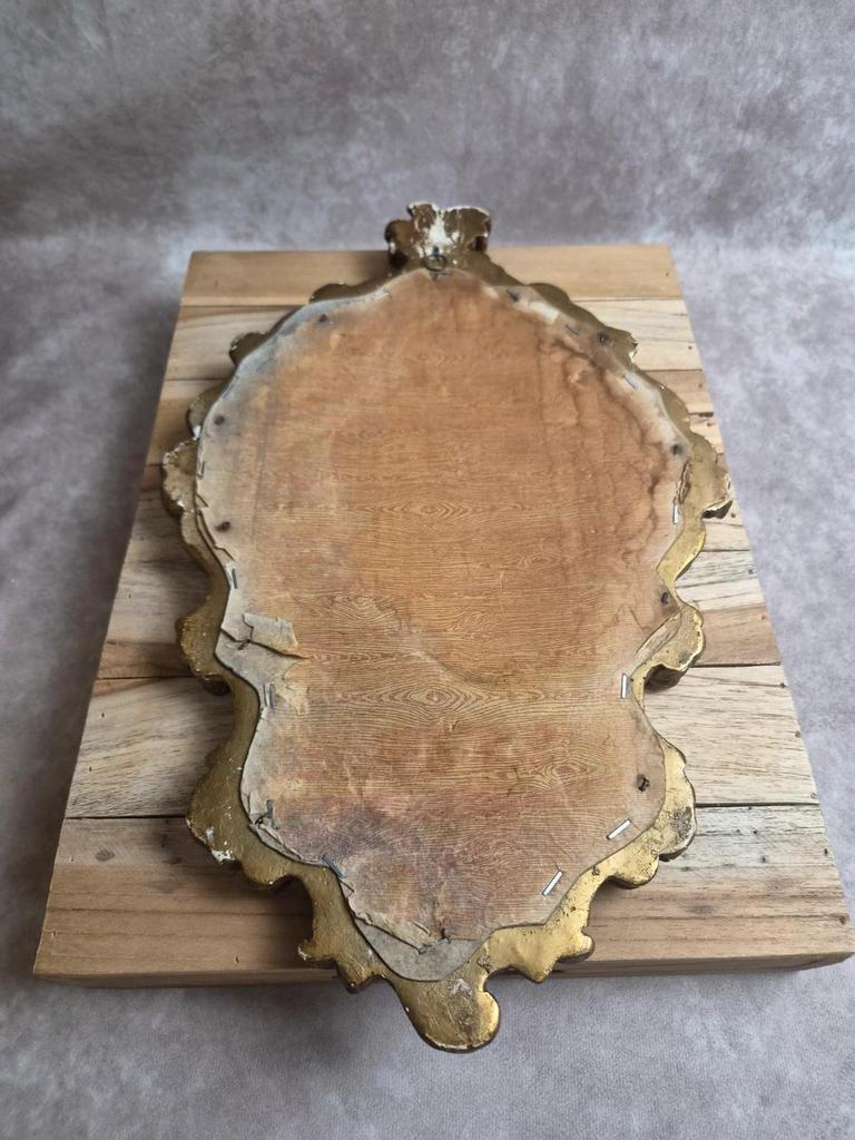 Miroir ancien doré en stuc – style Louis Xv rocaille – 42 cm