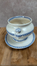 Saucière ancienne anglaise en faïence fine – décor violet – Xixe