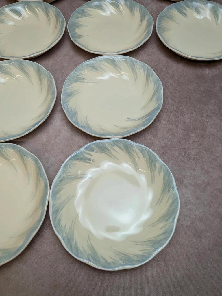 12 assiettes creuses Terre de fer Salins décor bleu nuagé