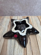 Coupelle étoile de mer vintage en céramique Vallauris style lava rouge et noir