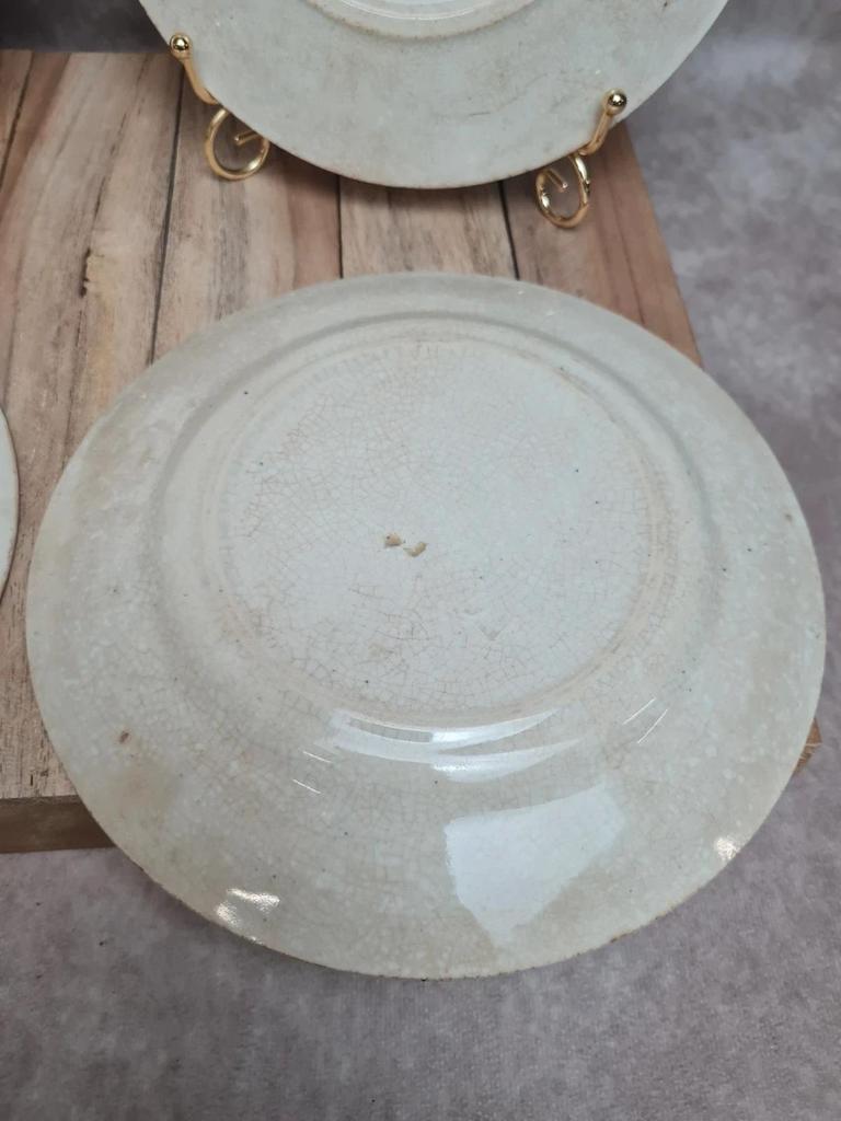 Lot 4 assiettes à dessert anciennes Terre de Fer décor œillet bleu 💙
