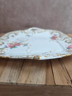 Plateau carré ancien Sarreguemines décor floral doré style Louis Xv