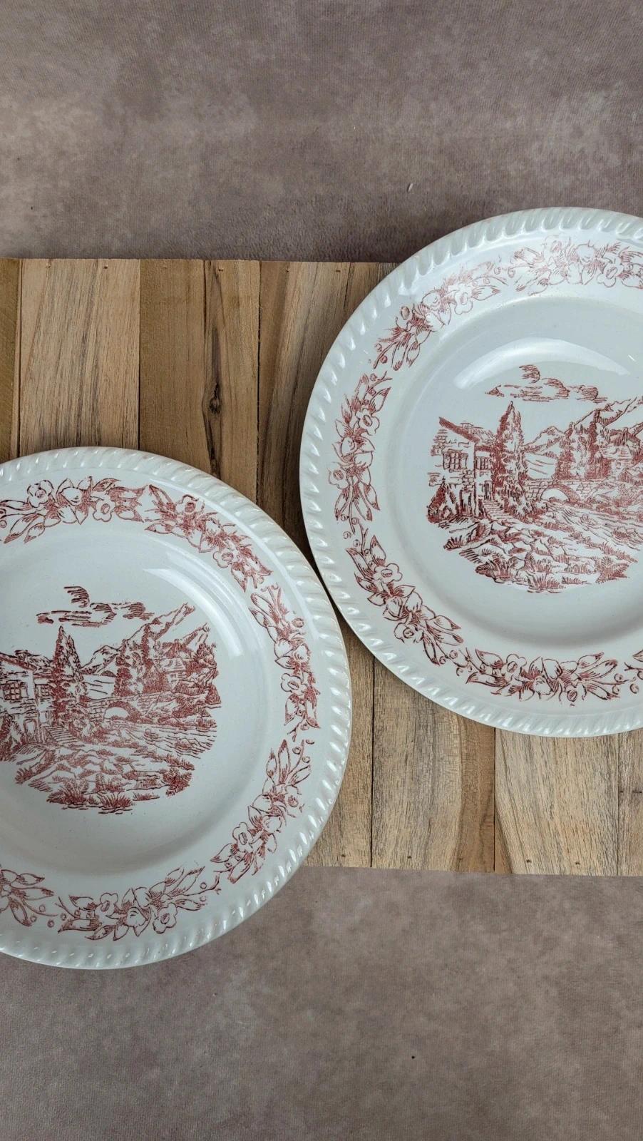 Assiette creuse vintage décor rouge campagne