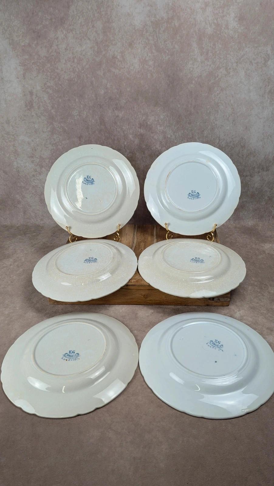 Lot de 6 assiettes plates anciennes Kg Lunéville – modèle Angèle