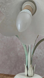 Lampe vintage Massive en métal & verre dépoli – motif fleur