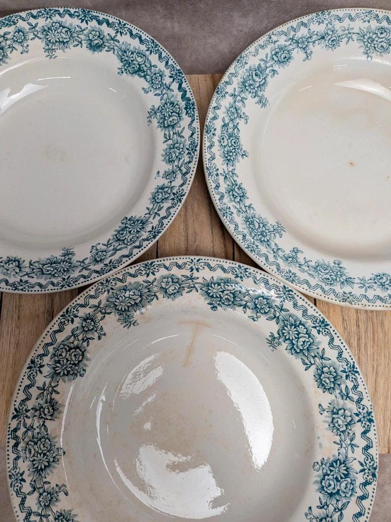Lot de 3 assiettes creuses anciennes Saint-amand modèle Argenton Terre de fer